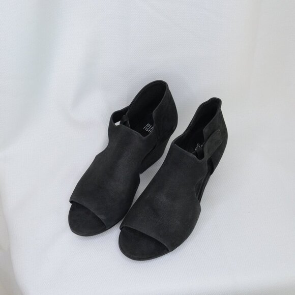 Eileen Fisher Iris Black Suede Cut Out Wedge Heels Sz 7 - Picture 5 of 10